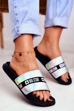 Sale Big Star Shoes Klapki Damskie Big Star Srebrne Holo GG274A005