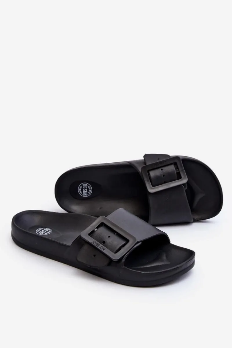 Klapki Sportowe|Klapki Damskie Big Star>Big Star Shoes Klapki Damskie Big Star z Klamrą Czarne FF274A389 Czarny