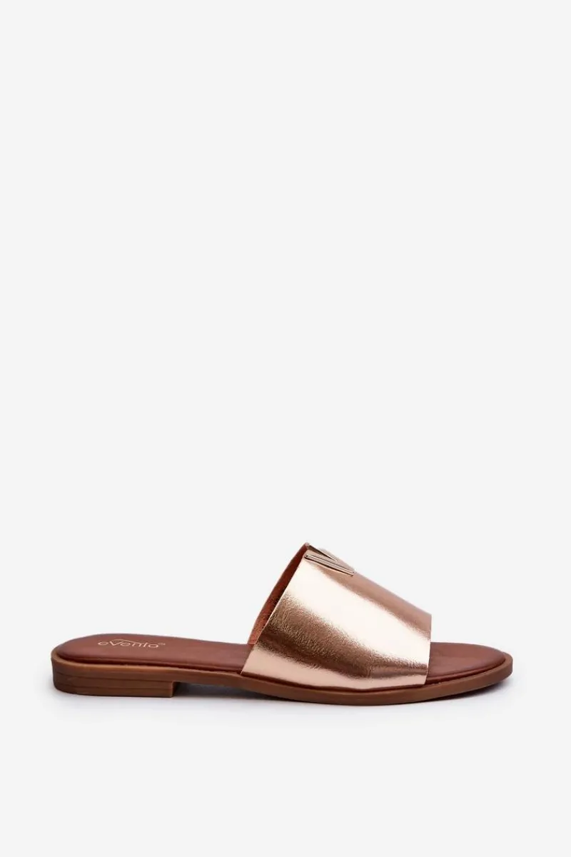 Hot Klapki Damskie Eko Skórzane Na Płaskim Obcasie Złote Maliha Damskie Klapki Damskie Klasyczne