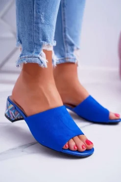 Best Klapki Damskie Eleganckie Na Klocku Zamszowe Chabrowe Valencia Damskie Klapki Na Obcasie|Klapki Damskie Klasyczne