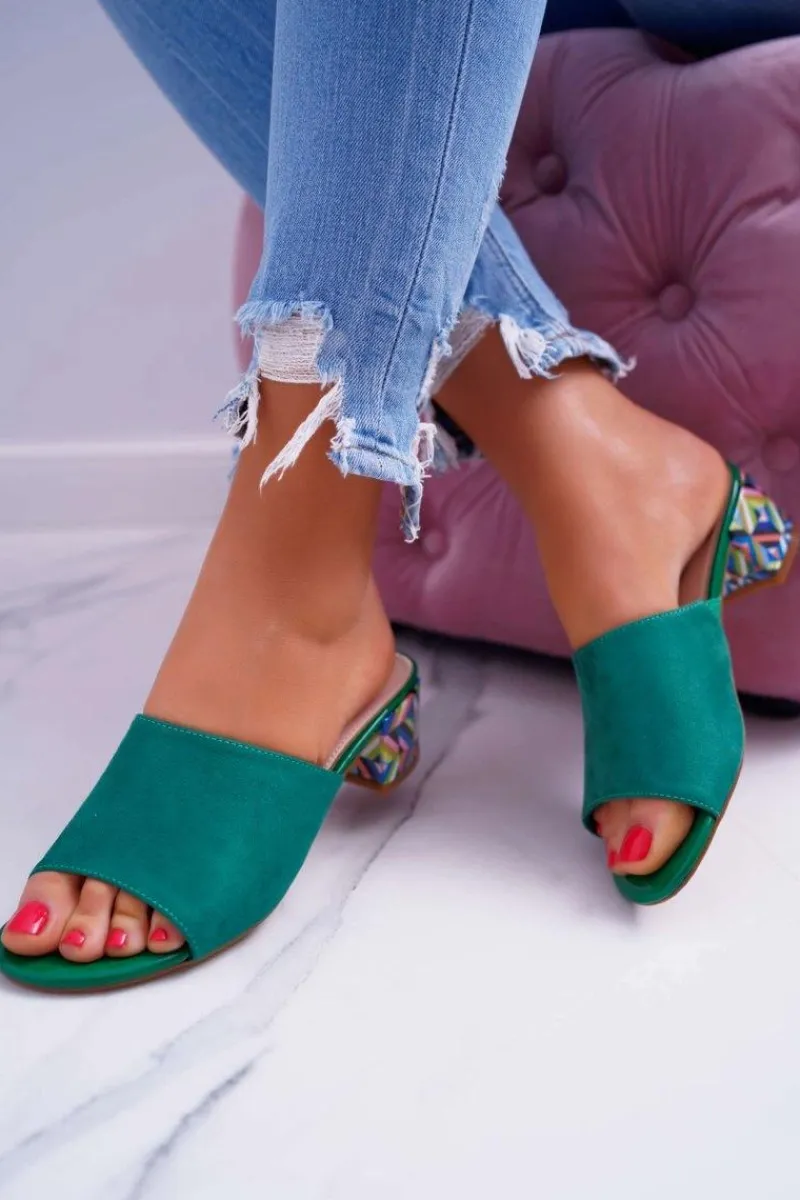 Klapki Na Obcasie|Klapki Damskie Klasyczne>Buty Sergio Leone Klapki Damskie Eleganckie Na Klocku Zamszowe Zielone Valencia