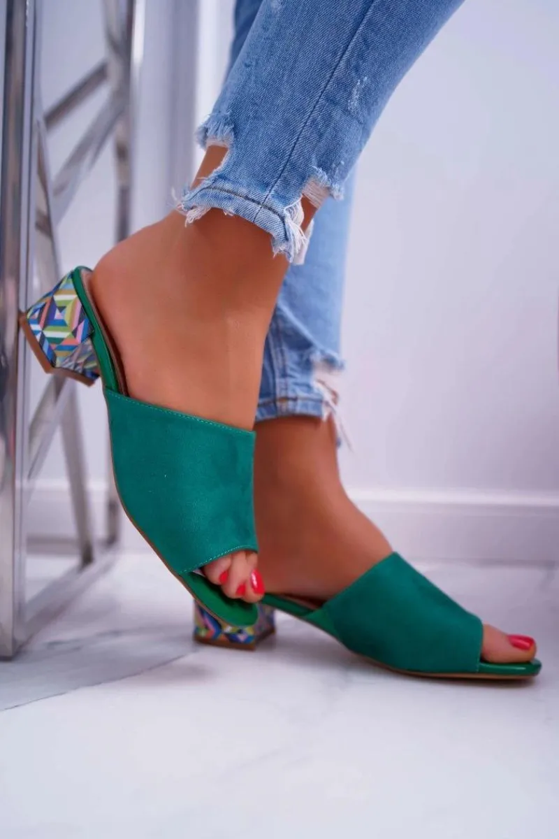 Klapki Na Obcasie|Klapki Damskie Klasyczne>Buty Sergio Leone Klapki Damskie Eleganckie Na Klocku Zamszowe Zielone Valencia