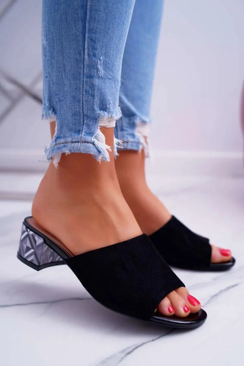 Klapki Na Obcasie|Klapki Damskie Klasyczne>Buty Sergio Leone Klapki Damskie Eleganckie Na Klocku Zamszowe Czarne Valencia