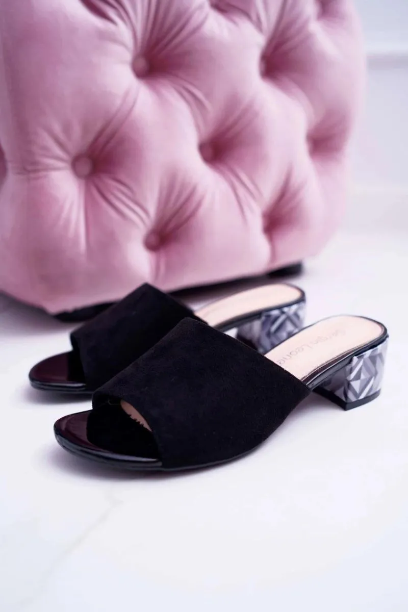 Klapki Na Obcasie|Klapki Damskie Klasyczne>Buty Sergio Leone Klapki Damskie Eleganckie Na Klocku Zamszowe Czarne Valencia