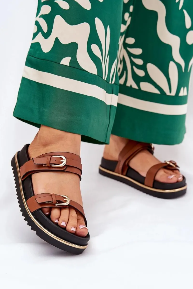 Discount Klapki Damskie Gładkie Na Platformie Z Paskami I Klamrami Camel Ziferte Damskie Klapki Na Platformie|Klapki Damskie Klasyczne