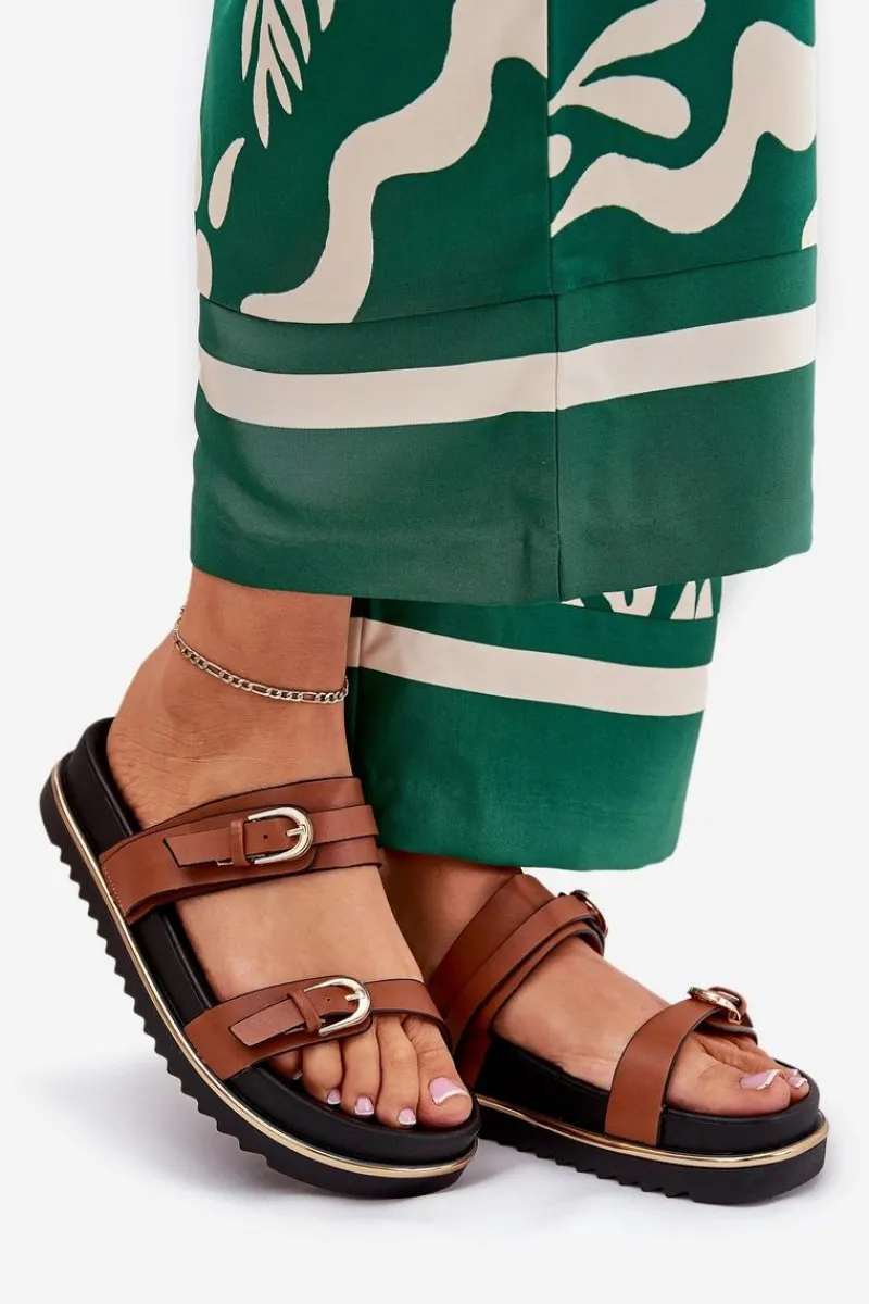 Discount Klapki Damskie Gładkie Na Platformie Z Paskami I Klamrami Camel Ziferte Damskie Klapki Na Platformie|Klapki Damskie Klasyczne