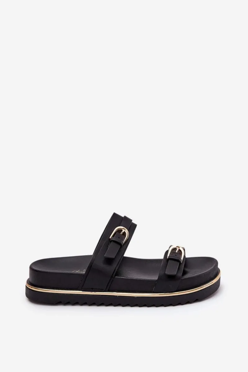 Sale Boto Klapki Damskie Gładkie Na Platformie Z Paskami I Klamrami Czarne Ziferte Czarny