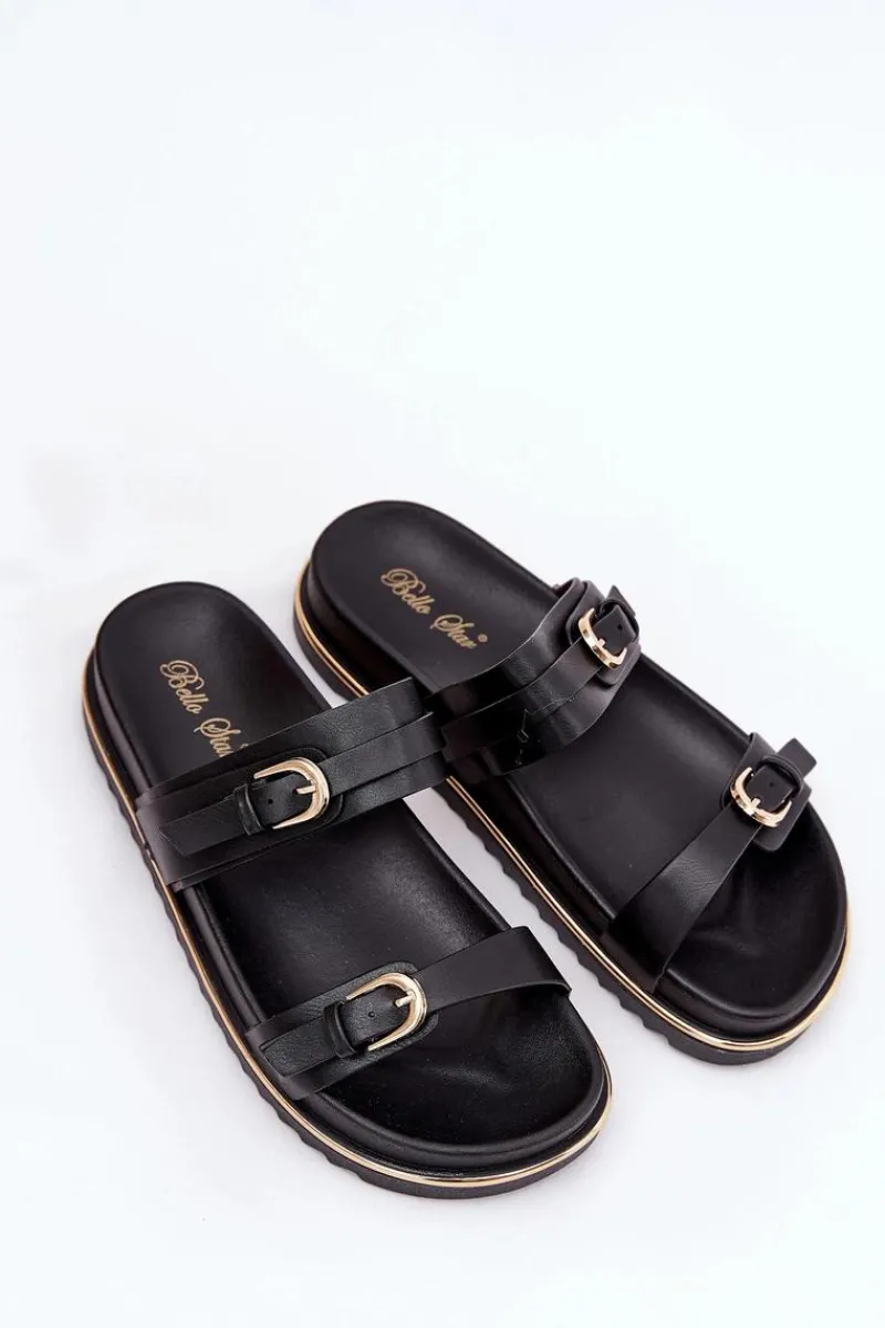 Sale Boto Klapki Damskie Gładkie Na Platformie Z Paskami I Klamrami Czarne Ziferte Czarny