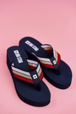 Big Star Shoes Klapki Damskie Japonki Big Star na Koturnie Granatowe FF274A301