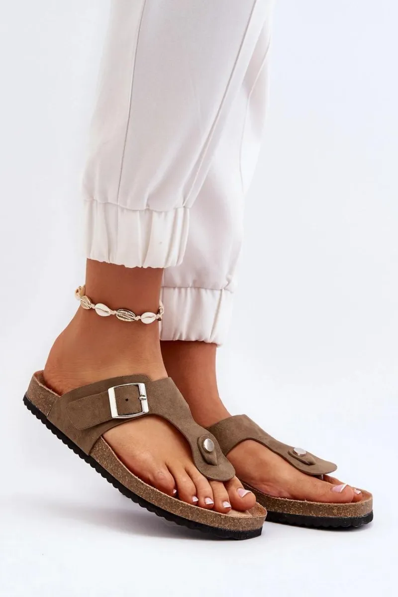 Klapki Damskie Japonki Na Korku Ciemnozielone Elina Damskie Klapki Korkowe|Klapki Damskie Japonki