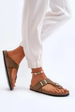 Klapki Damskie Japonki Na Korku Ciemnozielone Elina Damskie Klapki Korkowe|Klapki Damskie Japonki