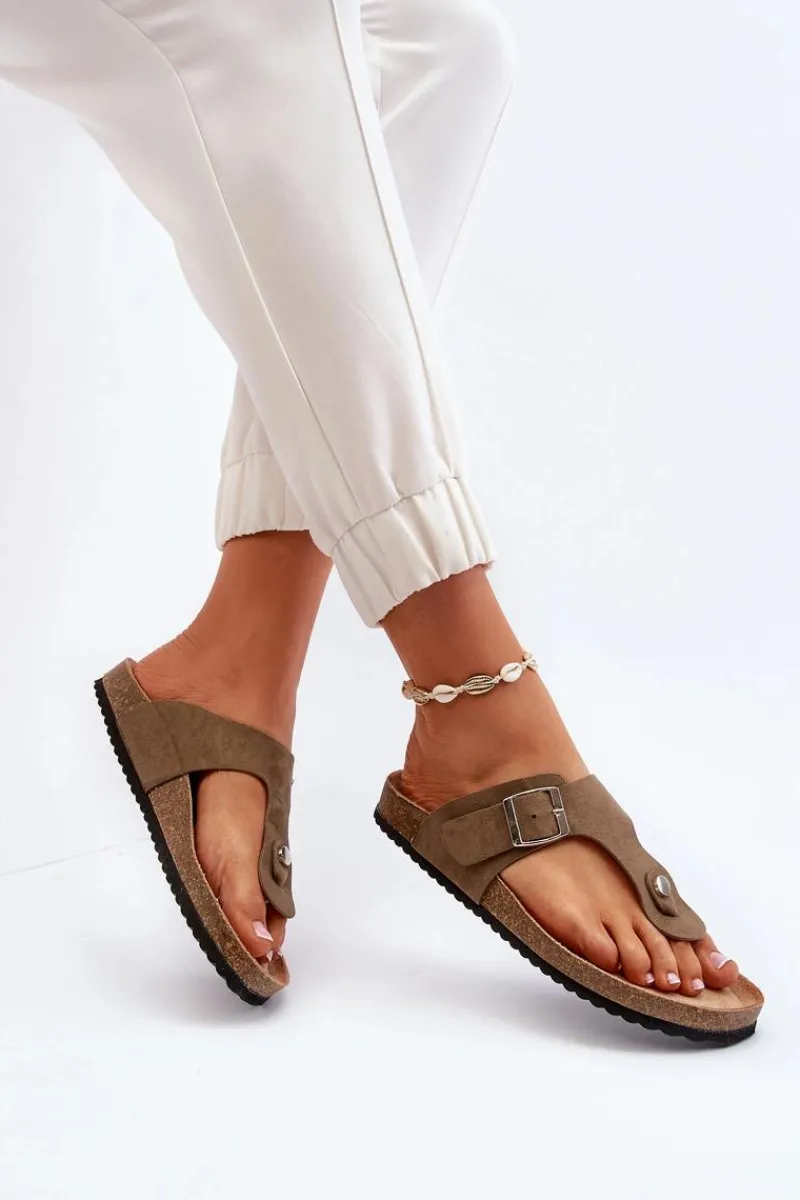 Klapki Damskie Japonki Na Korku Ciemnozielone Elina Damskie Klapki Korkowe|Klapki Damskie Japonki