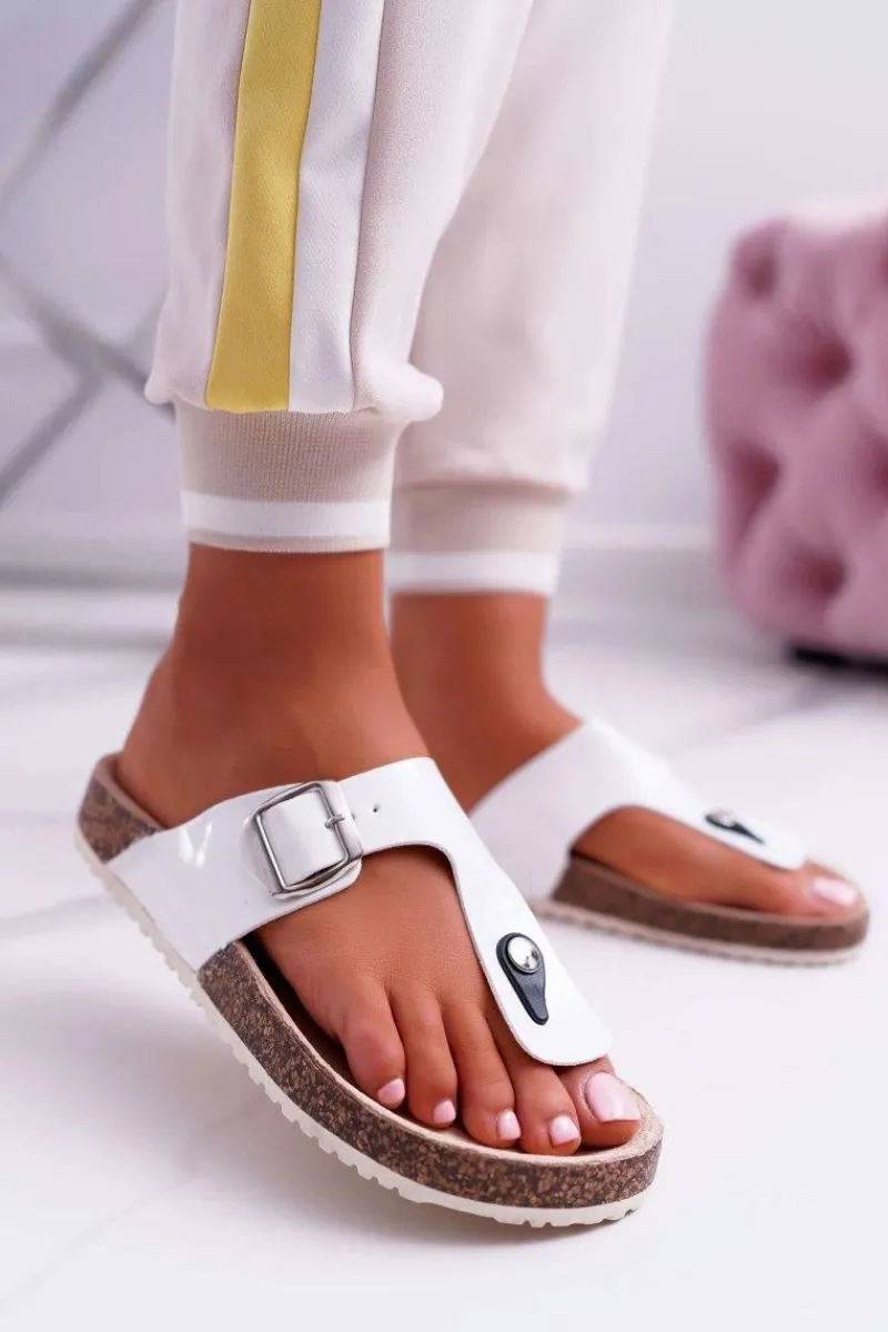 Klapki Korkowe|Klapki Damskie Japonki>Boto Klapki Damskie Japonki Na Korku Lakierowane Białe Palette