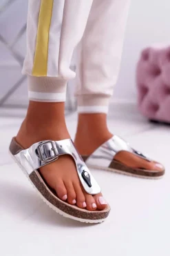 Best Klapki Damskie Japonki Na Korku Lakierowane Srebrne Palette Damskie Klapki Korkowe|Klapki Damskie Japonki