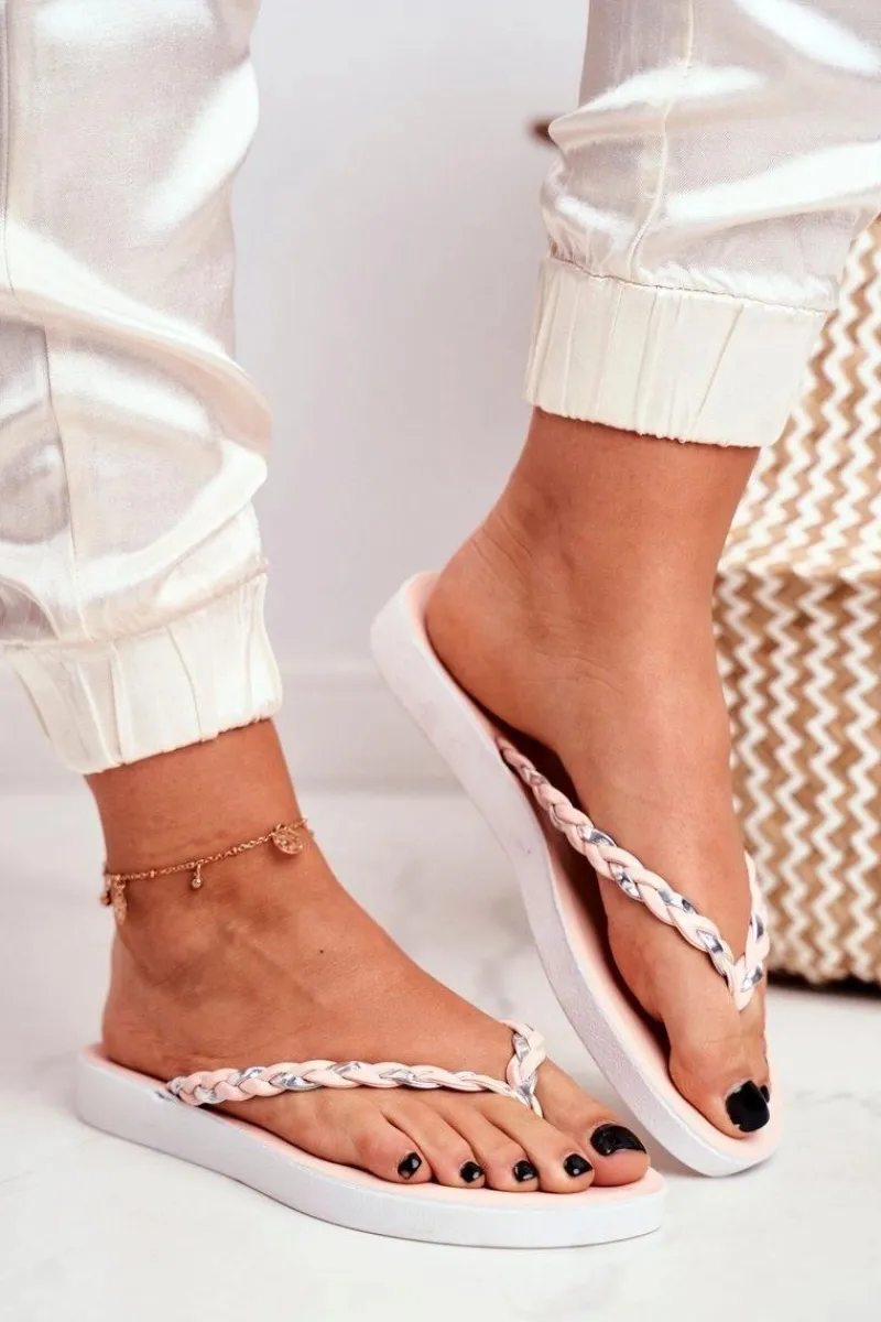 Klapki Damskie Japonki>Boto Klapki Damskie Japonki Pleciony Pasek Różowe Peggie