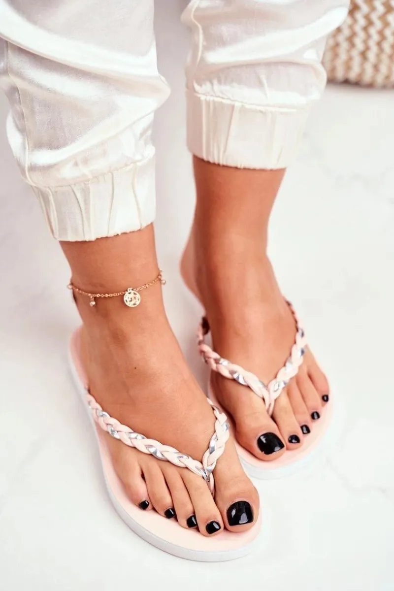 Klapki Damskie Japonki>Boto Klapki Damskie Japonki Pleciony Pasek Różowe Peggie