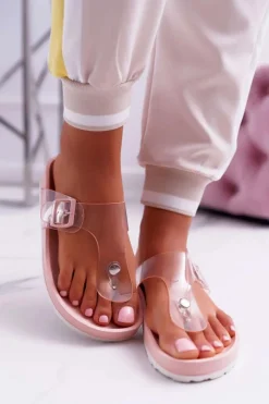 Klapki Sportowe|Klapki Damskie Japonki>Boto Klapki Damskie Japonki Transparentny Pasek Różowe Framona