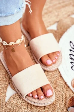 Best Klapki Damskie Klasyczne Zamszowe Beżowe Look At Me Damskie Klapki Damskie Klasyczne