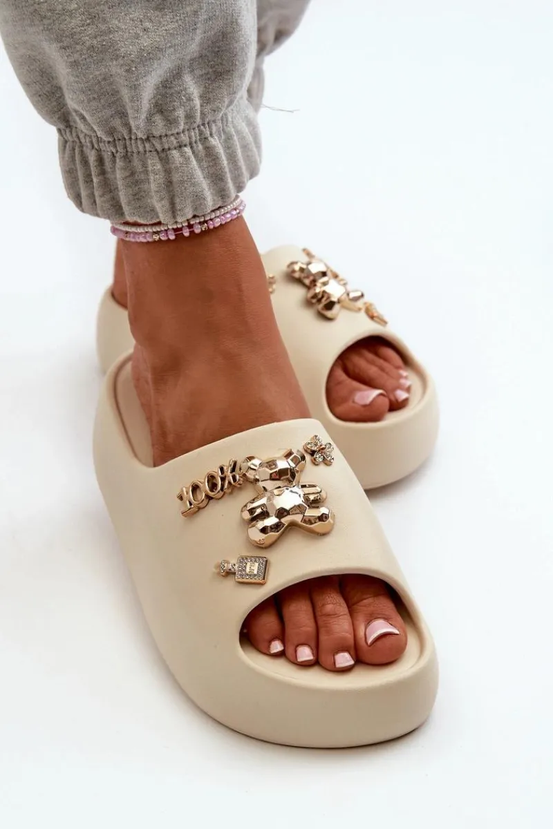 Clearance Klapki Damskie Lekkie Piankowe Z Ozdobami Beżowe Orchia Damskie Klapki Basenowe|Klapki Na Platformie