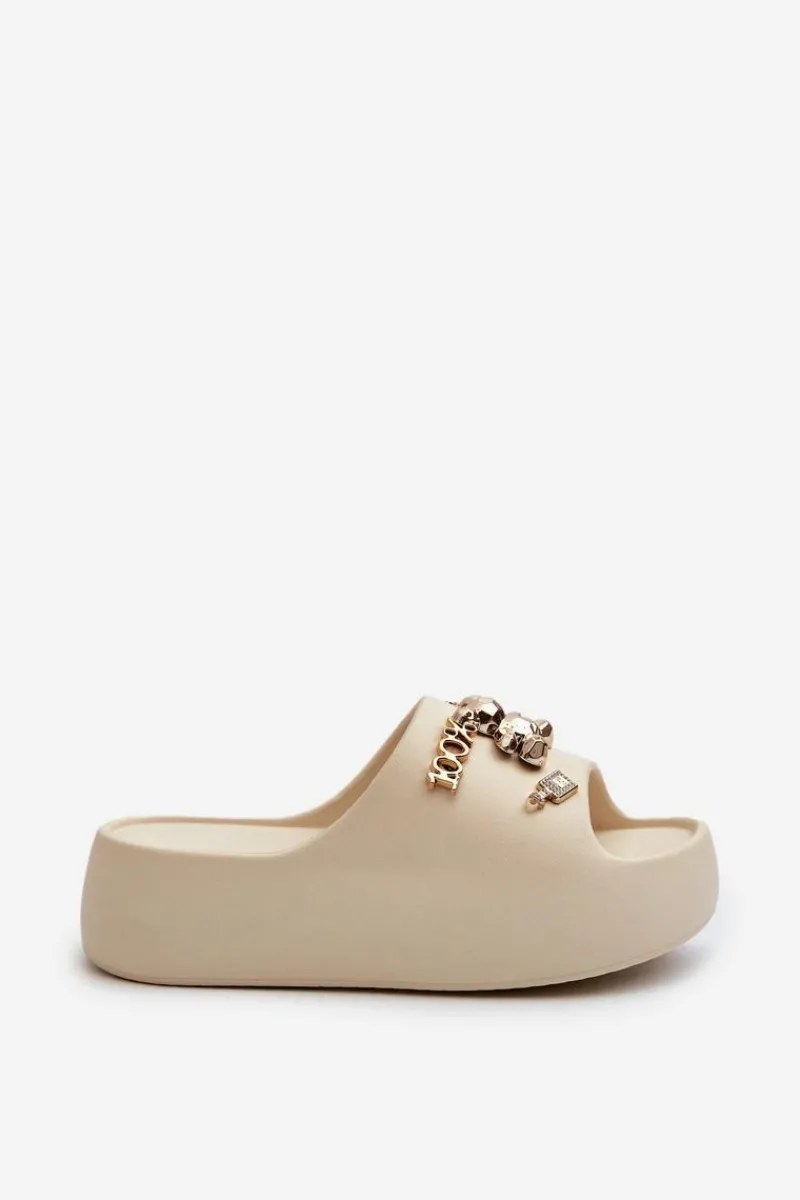 Clearance Klapki Damskie Lekkie Piankowe Z Ozdobami Beżowe Orchia Damskie Klapki Basenowe|Klapki Na Platformie