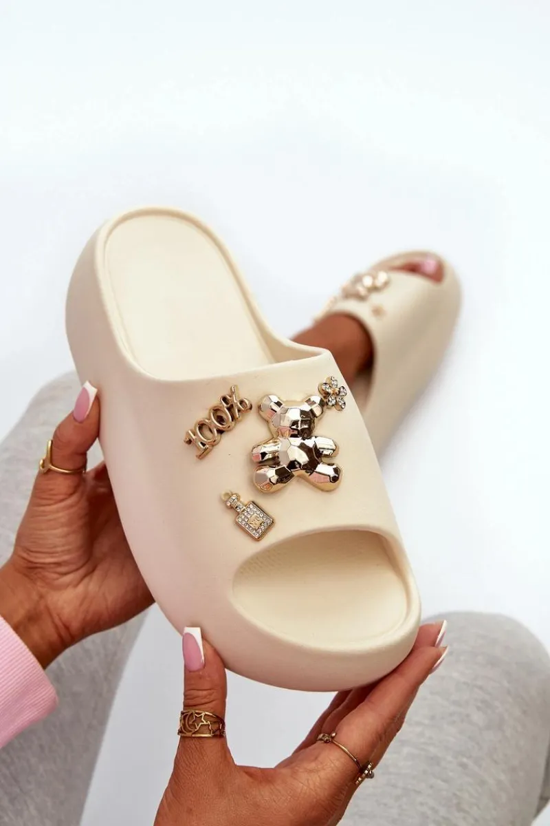 Clearance Klapki Damskie Lekkie Piankowe Z Ozdobami Beżowe Orchia Damskie Klapki Basenowe|Klapki Na Platformie