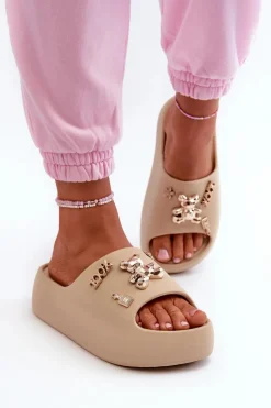 New Boto Klapki Damskie Lekkie Piankowe Z Ozdobami Ciemnobeżowe Orchia