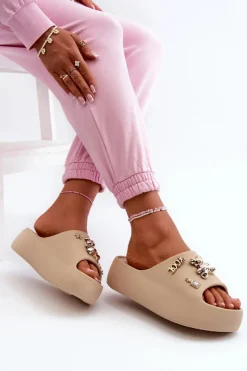 New Boto Klapki Damskie Lekkie Piankowe Z Ozdobami Ciemnobeżowe Orchia