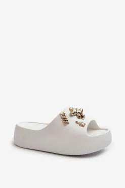 Online Klapki Damskie Lekkie Piankowe Z Ozdobami Białe Orchia Damskie Klapki Basenowe|Klapki Na Platformie