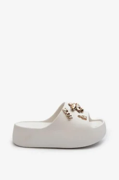 Online Klapki Damskie Lekkie Piankowe Z Ozdobami Białe Orchia Damskie Klapki Basenowe|Klapki Na Platformie