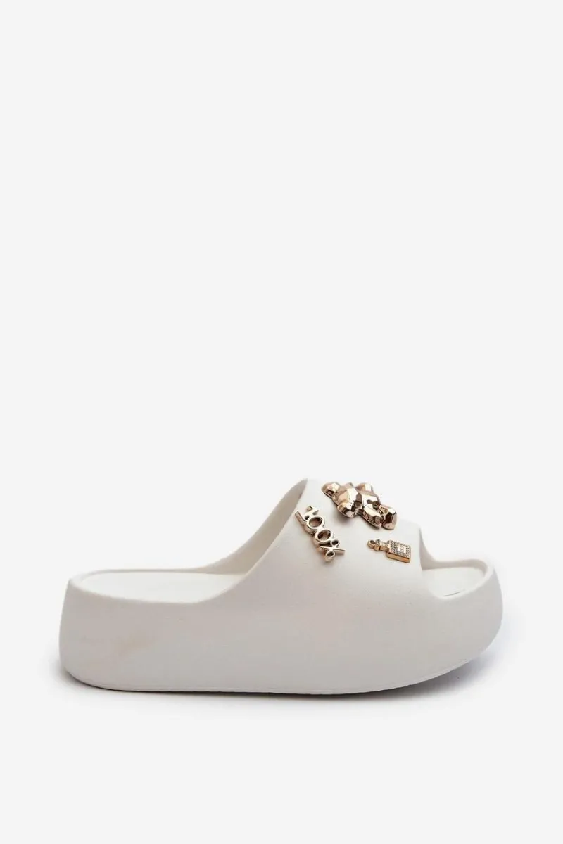 Online Klapki Damskie Lekkie Piankowe Z Ozdobami Białe Orchia Damskie Klapki Basenowe|Klapki Na Platformie
