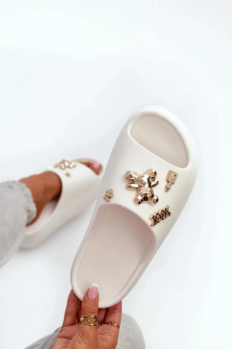 Online Klapki Damskie Lekkie Piankowe Z Ozdobami Białe Orchia Damskie Klapki Basenowe|Klapki Na Platformie