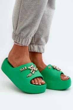 Discount Klapki Damskie Lekkie Piankowe Z Ozdobami Zielone Orchia Damskie Klapki Basenowe|Klapki Na Platformie