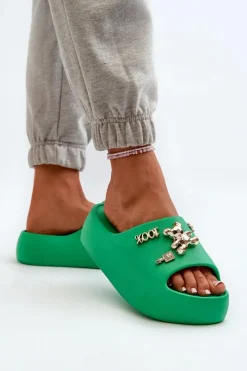 Discount Klapki Damskie Lekkie Piankowe Z Ozdobami Zielone Orchia Damskie Klapki Basenowe|Klapki Na Platformie