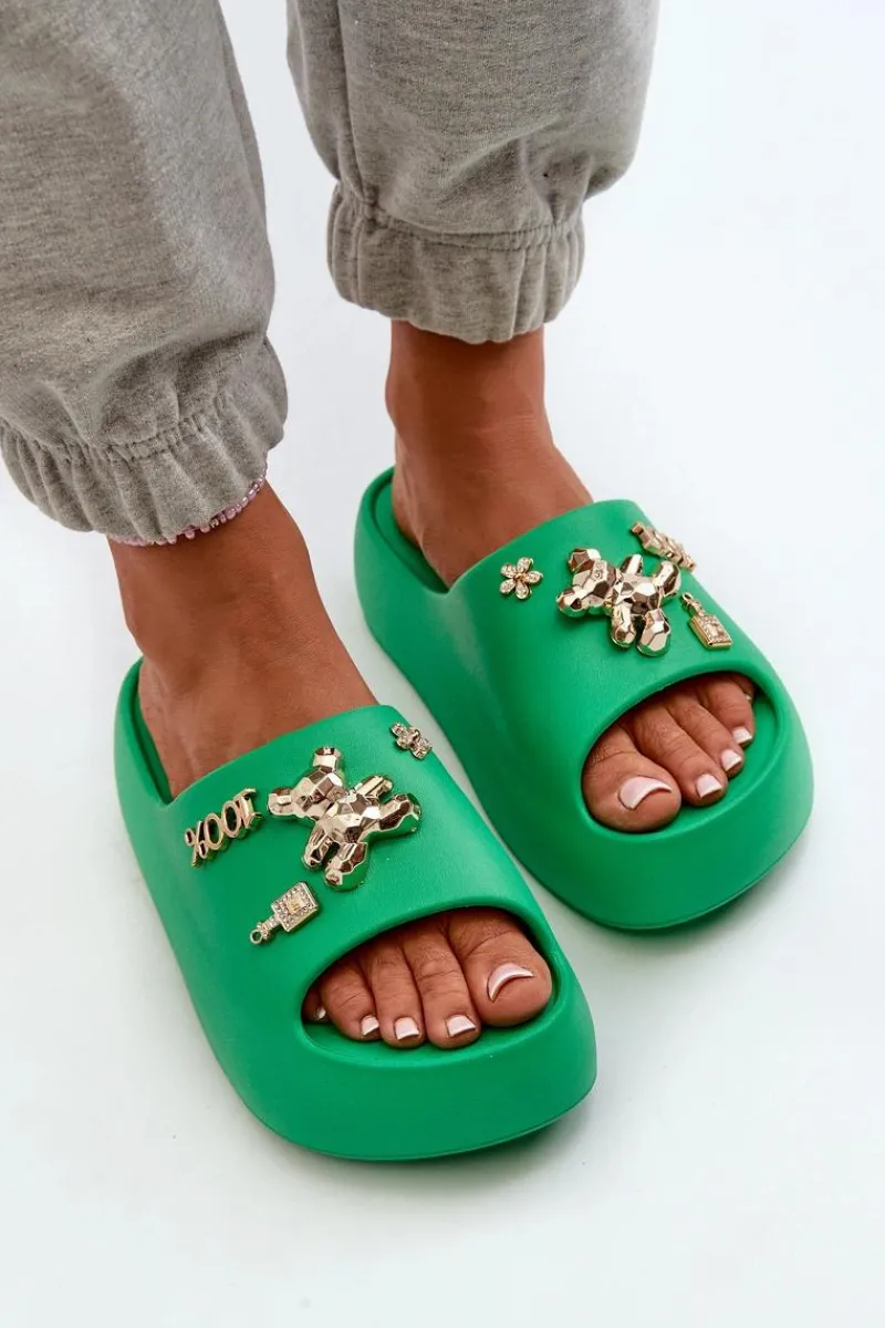 Discount Klapki Damskie Lekkie Piankowe Z Ozdobami Zielone Orchia Damskie Klapki Basenowe|Klapki Na Platformie