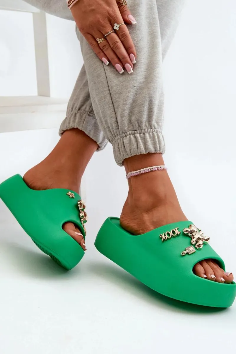 Discount Klapki Damskie Lekkie Piankowe Z Ozdobami Zielone Orchia Damskie Klapki Basenowe|Klapki Na Platformie