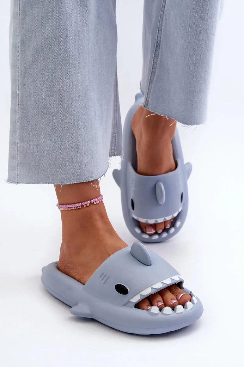 Klapki Basenowe|Klapki Damskie Klasyczne>Boto Klapki Damskie Lekkie Piankowe Z Motywem Rekina Niebieskie Kasila