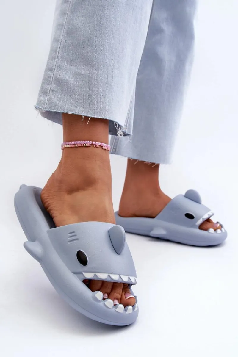 Klapki Basenowe|Klapki Damskie Klasyczne>Boto Klapki Damskie Lekkie Piankowe Z Motywem Rekina Niebieskie Kasila