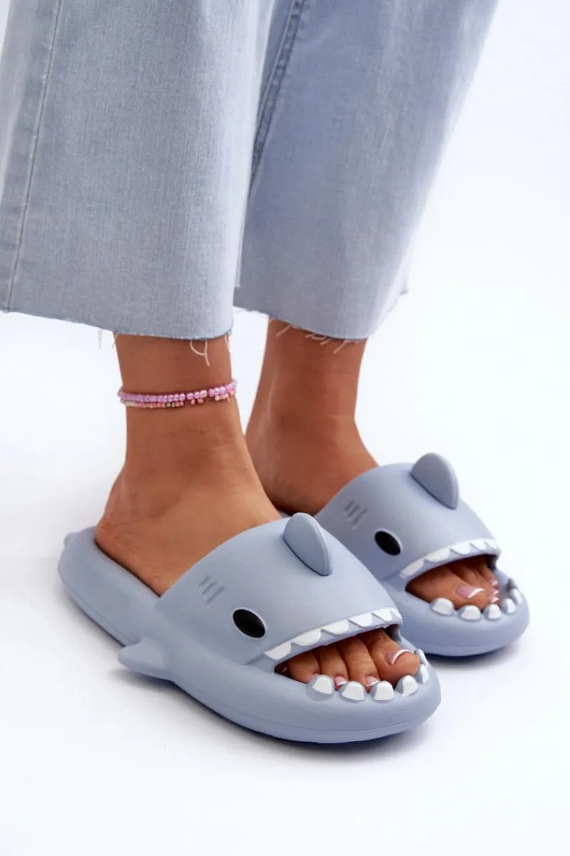 Klapki Basenowe|Klapki Damskie Klasyczne>Boto Klapki Damskie Lekkie Piankowe Z Motywem Rekina Niebieskie Kasila