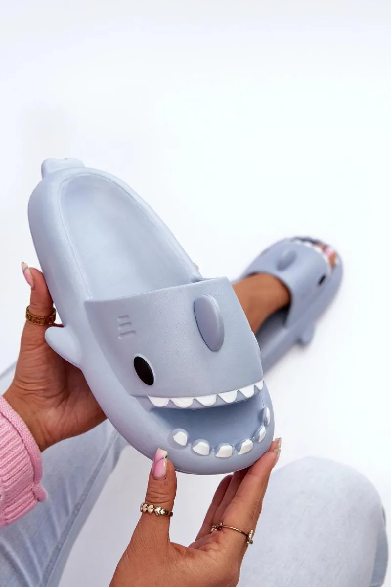 Klapki Basenowe|Klapki Damskie Klasyczne>Boto Klapki Damskie Lekkie Piankowe Z Motywem Rekina Niebieskie Kasila