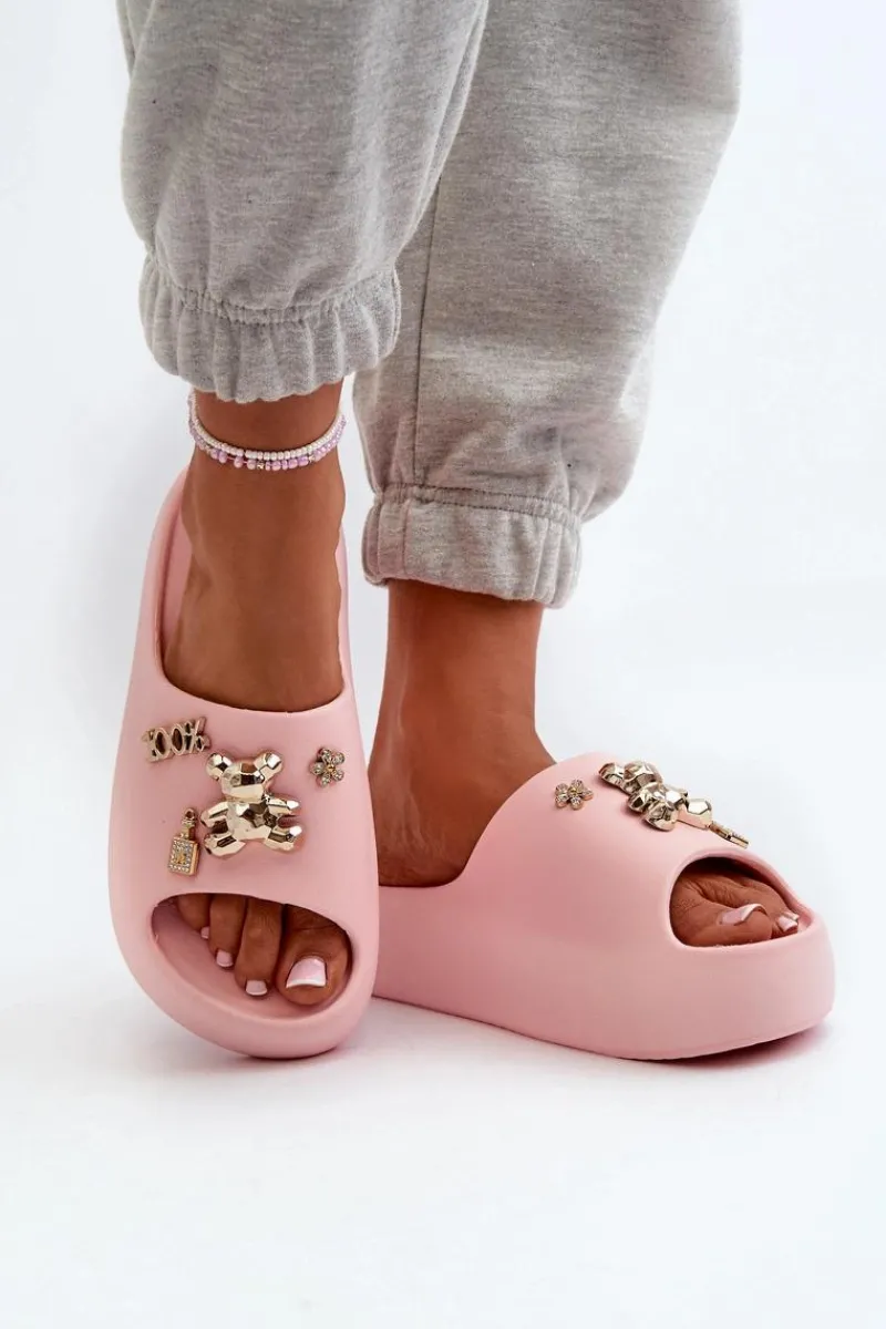 Klapki Basenowe|Klapki Na Platformie>Boto Klapki Damskie Lekkie Piankowe Z Ozdobami Różowe Orchia Różowy