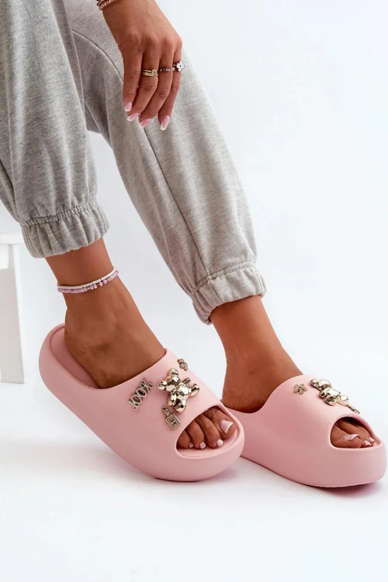 Klapki Basenowe|Klapki Na Platformie>Boto Klapki Damskie Lekkie Piankowe Z Ozdobami Różowe Orchia Różowy