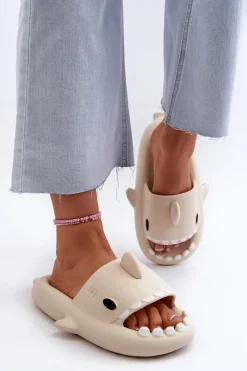 New Boto Klapki Damskie Lekkie Piankowe Z Motywem Rekina Beżowe Kasila