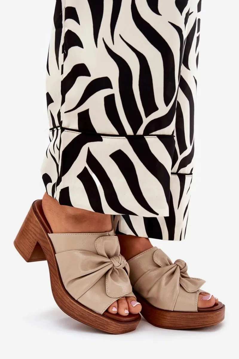 New Boto Klapki Damskie Na Słupku Z Eko Skóry Beżowe Kikilla Beżowy