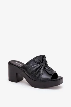 Sale Klapki Damskie Na Słupku Z Eko Skóry Czarne Kikilla Damskie Klapki Na Obcasie|Klapki Damskie Klasyczne