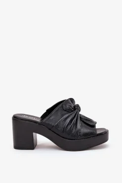 Sale Klapki Damskie Na Słupku Z Eko Skóry Czarne Kikilla Damskie Klapki Na Obcasie|Klapki Damskie Klasyczne