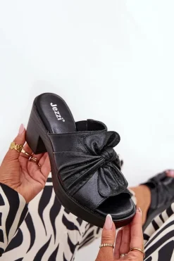 Sale Klapki Damskie Na Słupku Z Eko Skóry Czarne Kikilla Damskie Klapki Na Obcasie|Klapki Damskie Klasyczne