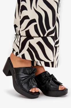 Sale Klapki Damskie Na Słupku Z Eko Skóry Czarne Kikilla Damskie Klapki Na Obcasie|Klapki Damskie Klasyczne