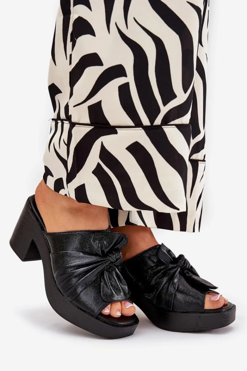 Sale Klapki Damskie Na Słupku Z Eko Skóry Czarne Kikilla Damskie Klapki Na Obcasie|Klapki Damskie Klasyczne