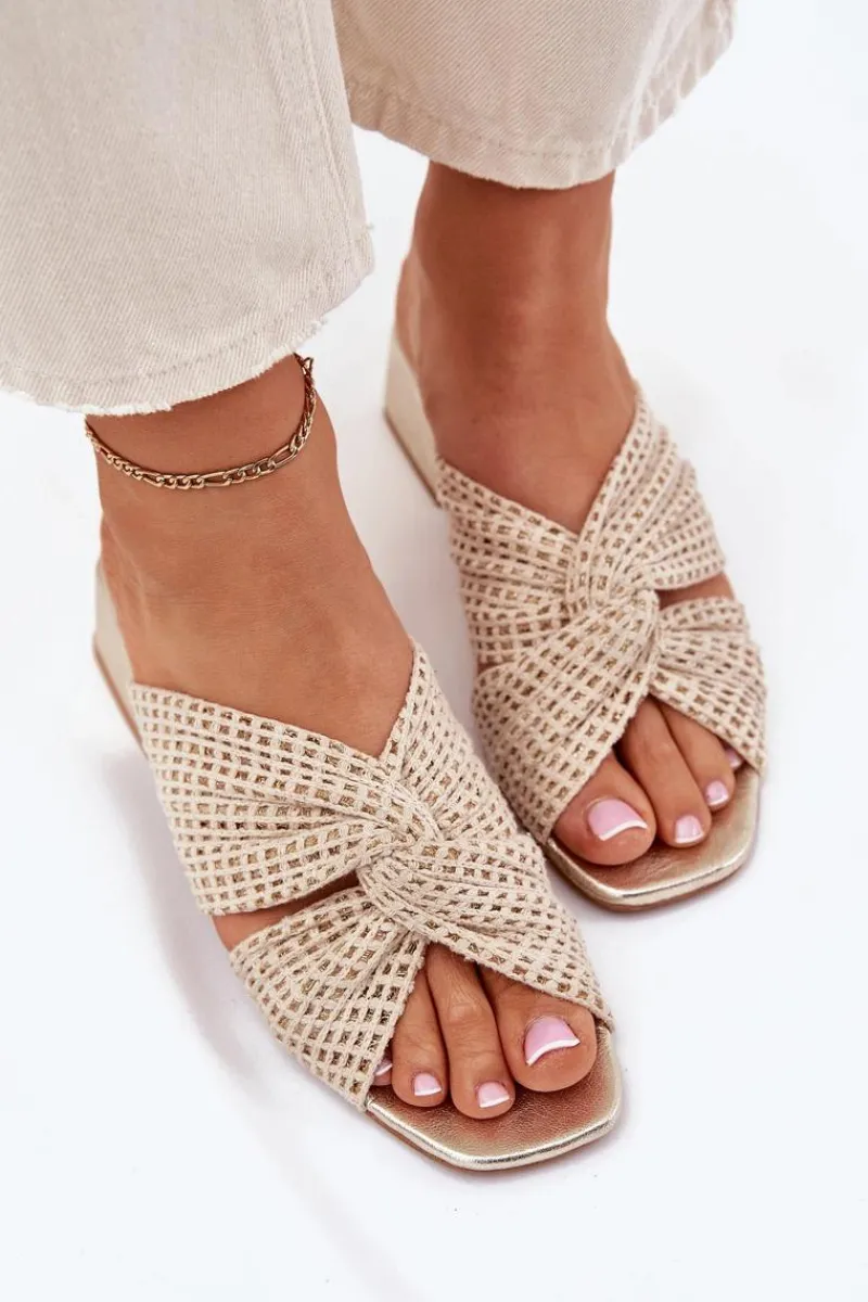 Maciejka Klapki Damskie Na Klocku 06955-25 Beżowo-Złote Beżowy