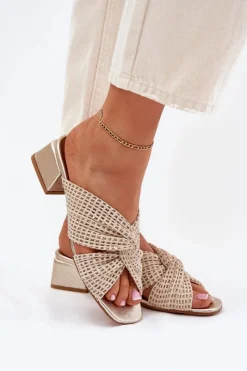 Maciejka Klapki Damskie Na Klocku 06955-25 Beżowo-Złote Beżowy